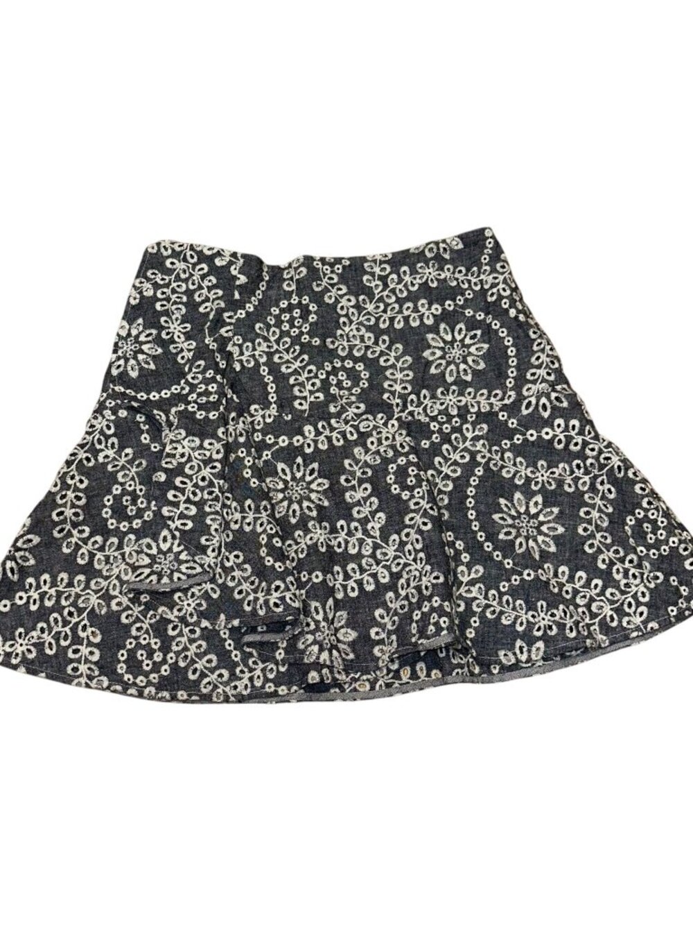 Prose & Poetry Eyelet Skirt Size Small Womens Chambray Gray White Cotton Linen